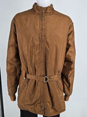 Vintage 1960s Sportcaster Ski Fashions Belted Brown Nylon Ski Jacket (XL)
